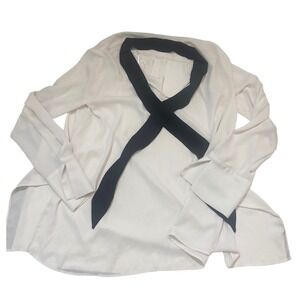 Zara Basic Cream Blouse Long Sleeve Bow Neck Ladies Top Size L